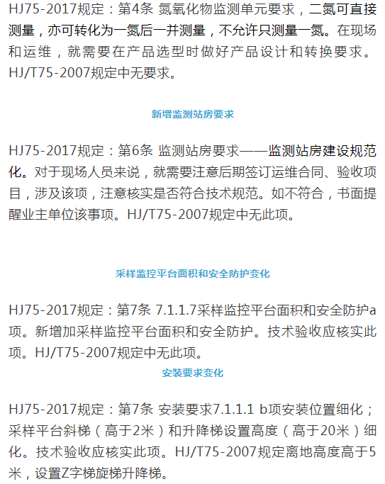 煙氣（so2，nox，顆粒物）排放連續(xù)監(jiān)測技術(shù)規(guī)范 HJ75-2017與HJ/T75-2007標(biāo)準(zhǔn)究竟有何不同